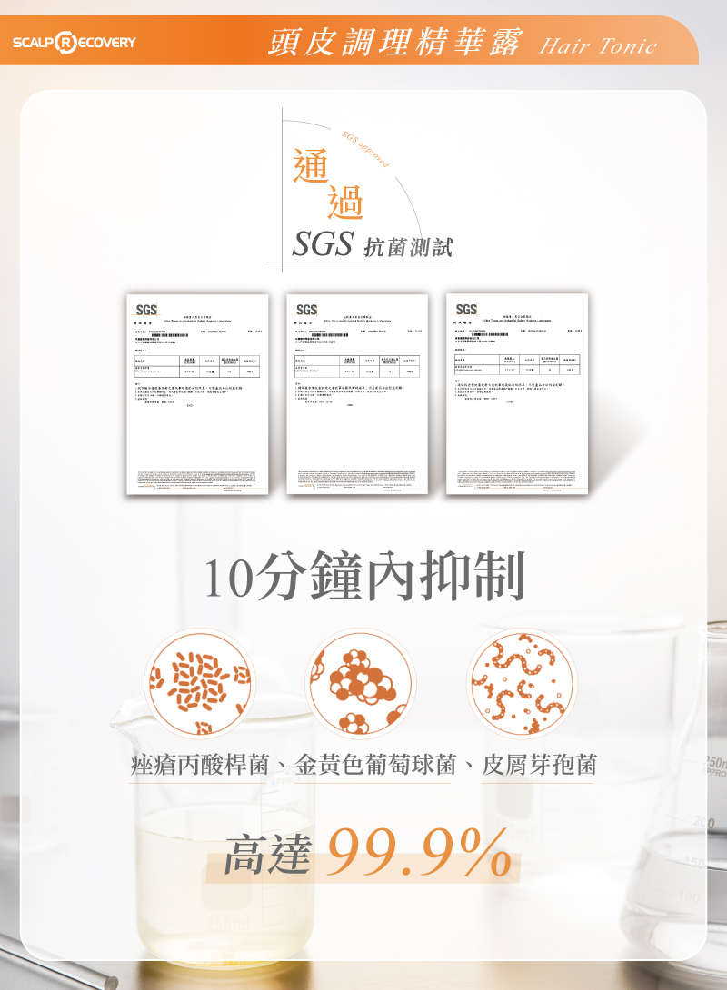 髮基因頭皮調理精華SGS抗菌測試10分鐘內高效滅菌力達99.9%