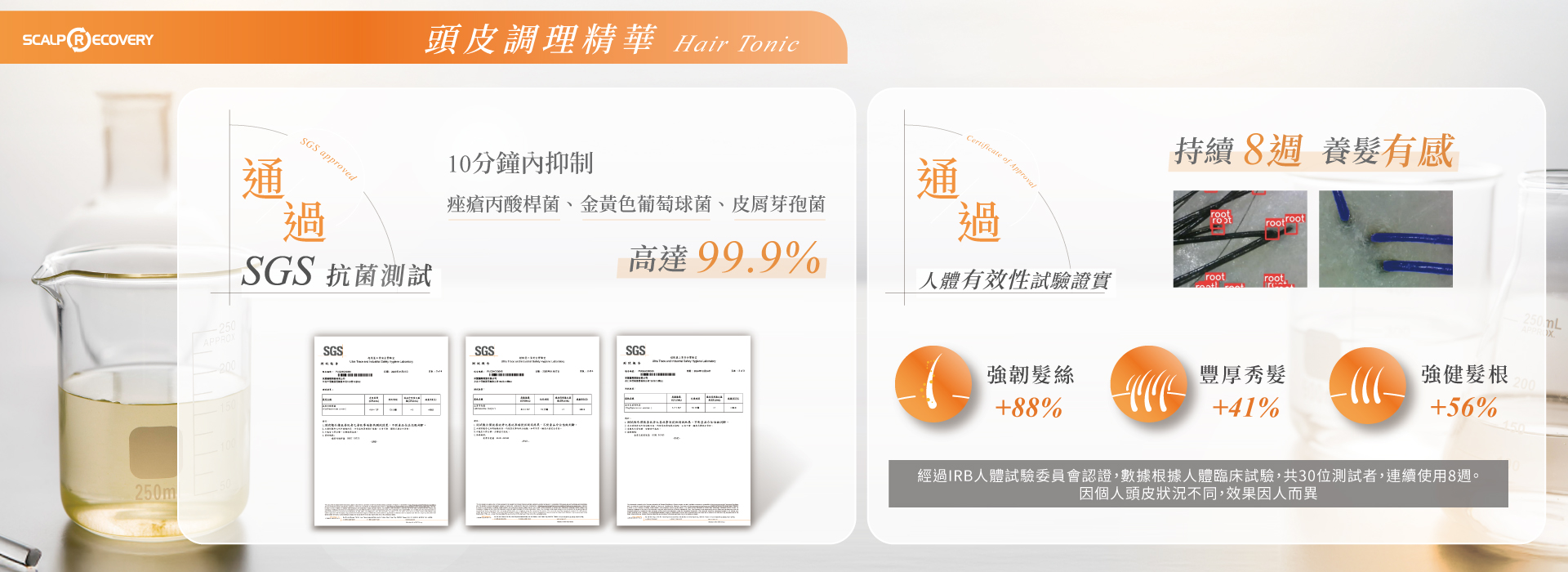 髮基因頭皮調理精華露SGS抗菌測試10分鐘內高效滅菌力達99.9%